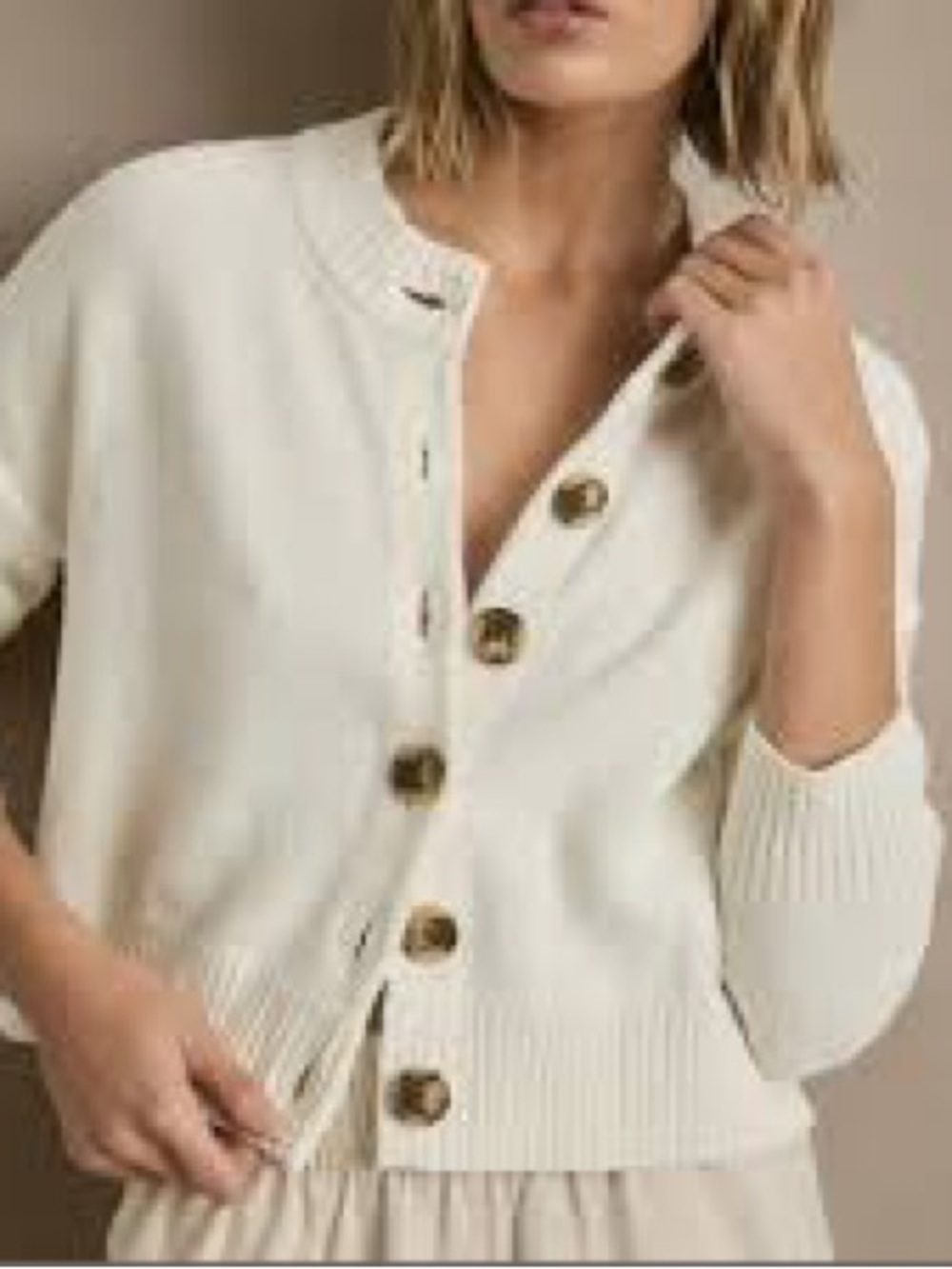 QUINCE Classic White Button-Front Women's Cropped Cardigan Sweater